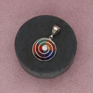 sterling silver vintage lapis malachite spiny oyster mop inlay pendant